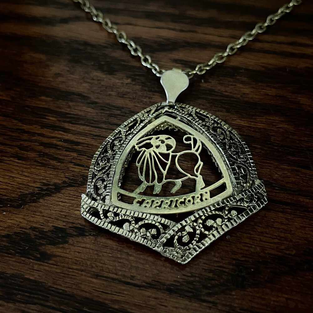 VTG Capricorn Zodiac Pendant Necklace Filigree Goat Statement Astrology Jewelry